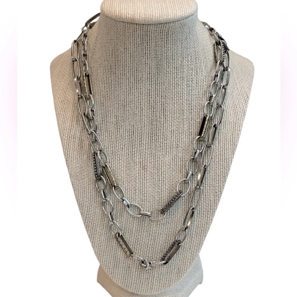 Chico’s Yvonne Single Strand Paperclip Silver & Gold Tone Mixed Metal Necklace